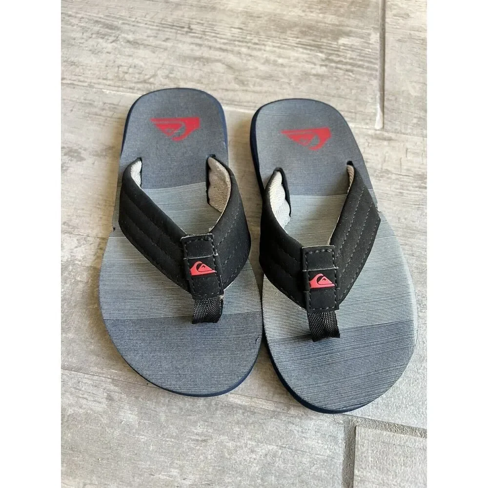 Quiksilver Flip Flops Black Big Kids Boys Youth Sandals Beach Suede Sz 1 Casual